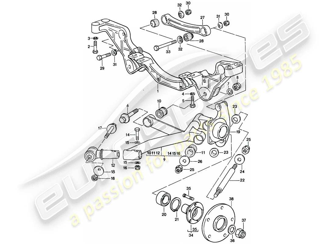 porsche 1981 (928) eje posterior diagrama de piezas