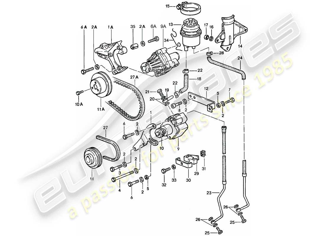 porsche 1983 (928) dirección - líneas diagrama de piezas