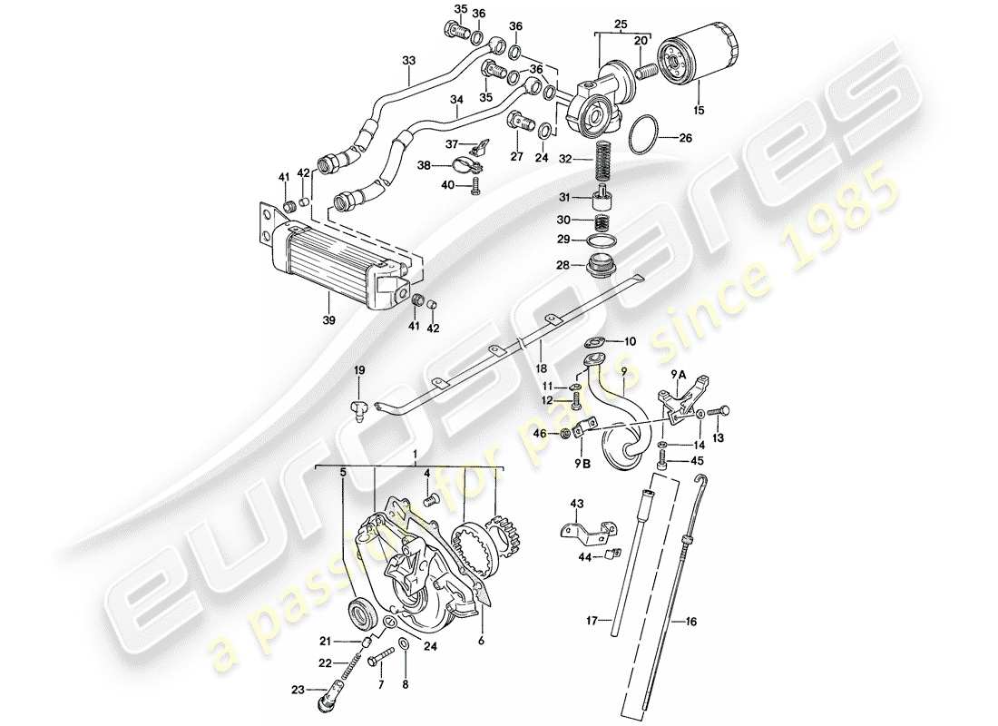 porsche 1979 (924) lubricación del motor - enfriador de aceite del motor diagrama de piezas