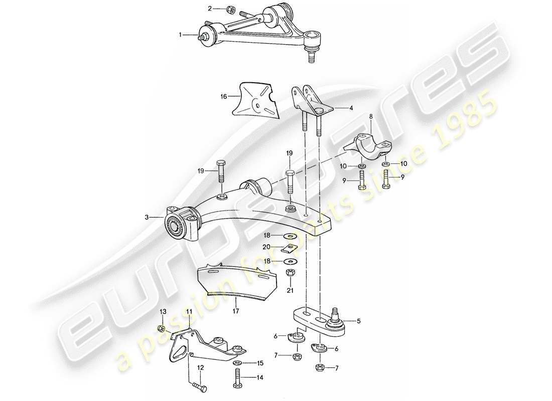 porsche 1991 (928) brazo de control de oruga diagrama de piezas