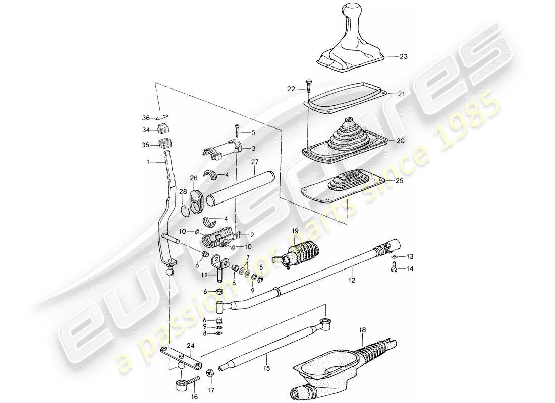 porsche 1994 (964) control de transmisión diagrama de piezas