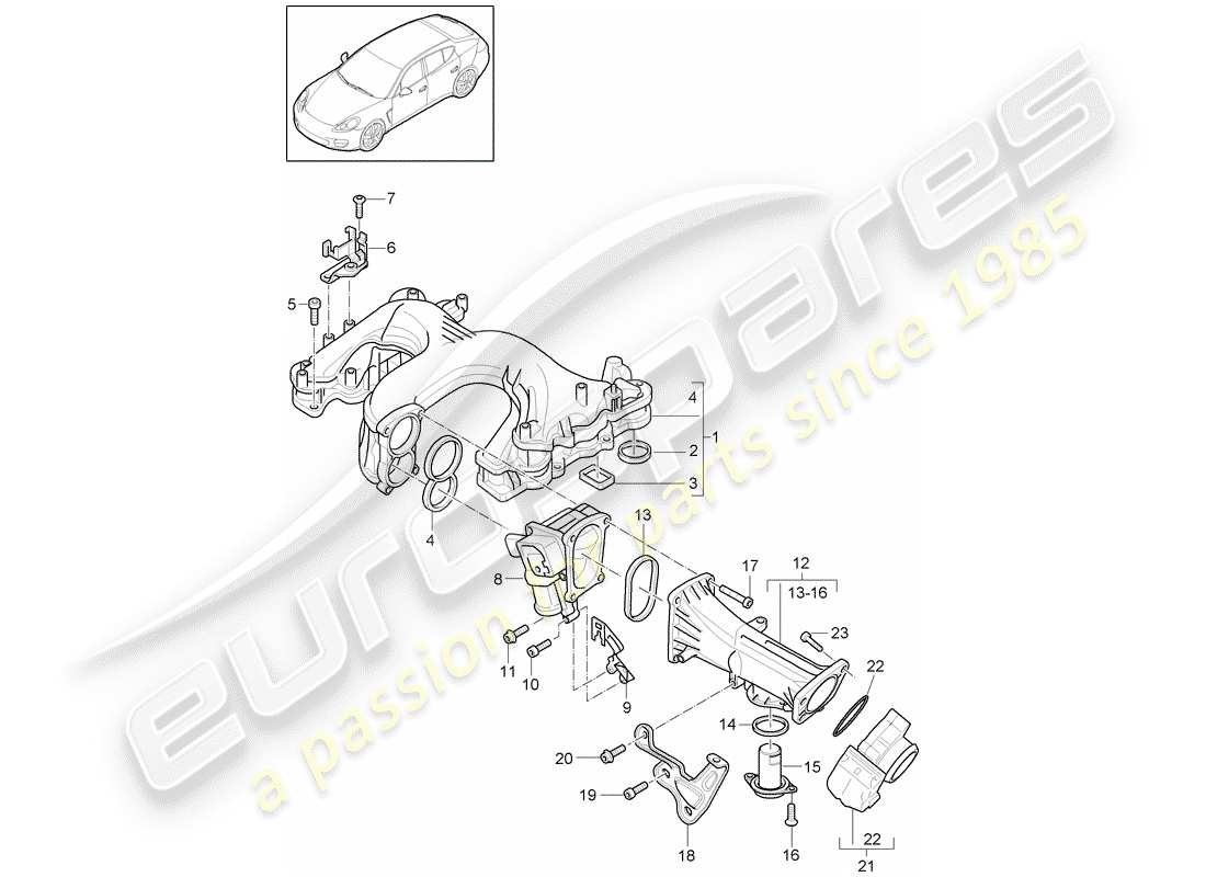porsche 2015 (panamera 970) diagrama de piezas del colector de admisión