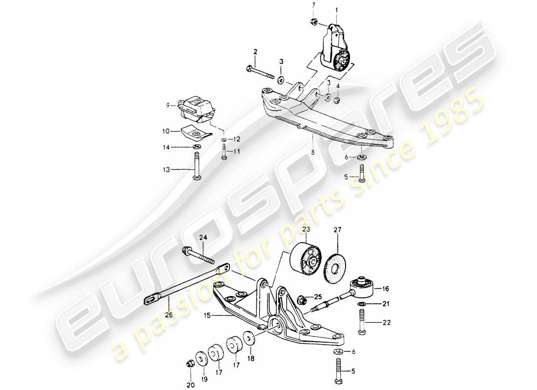 porsche 1990 (964) suspensión de la transmisión diagrama de piezas