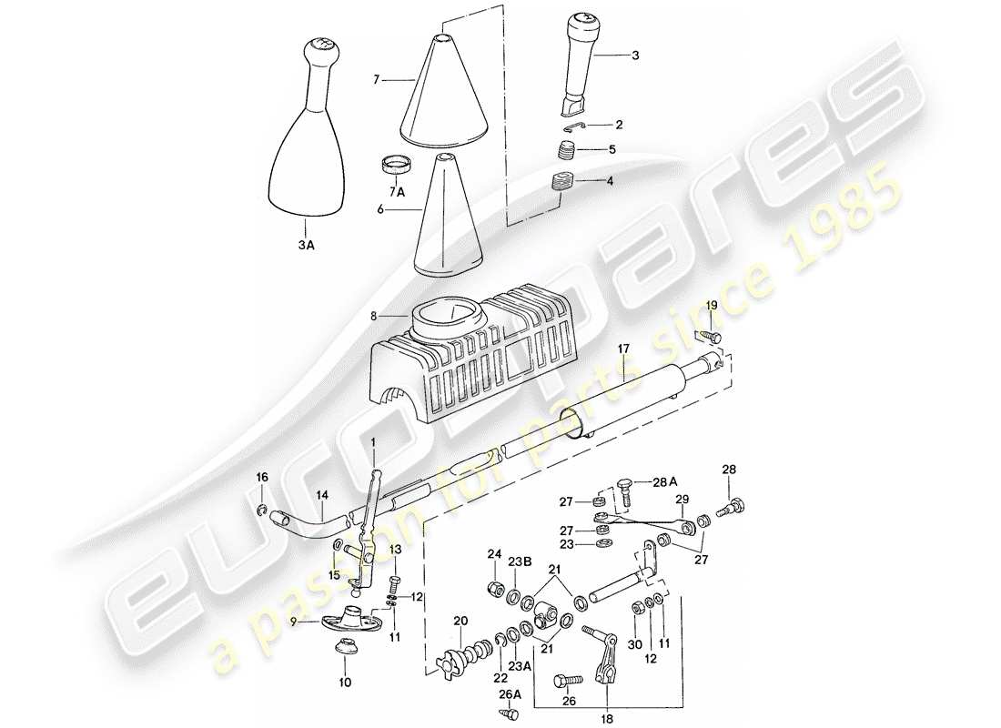 porsche 1990 (944) actuador - para - caja de cambios manual diagrama de piezas