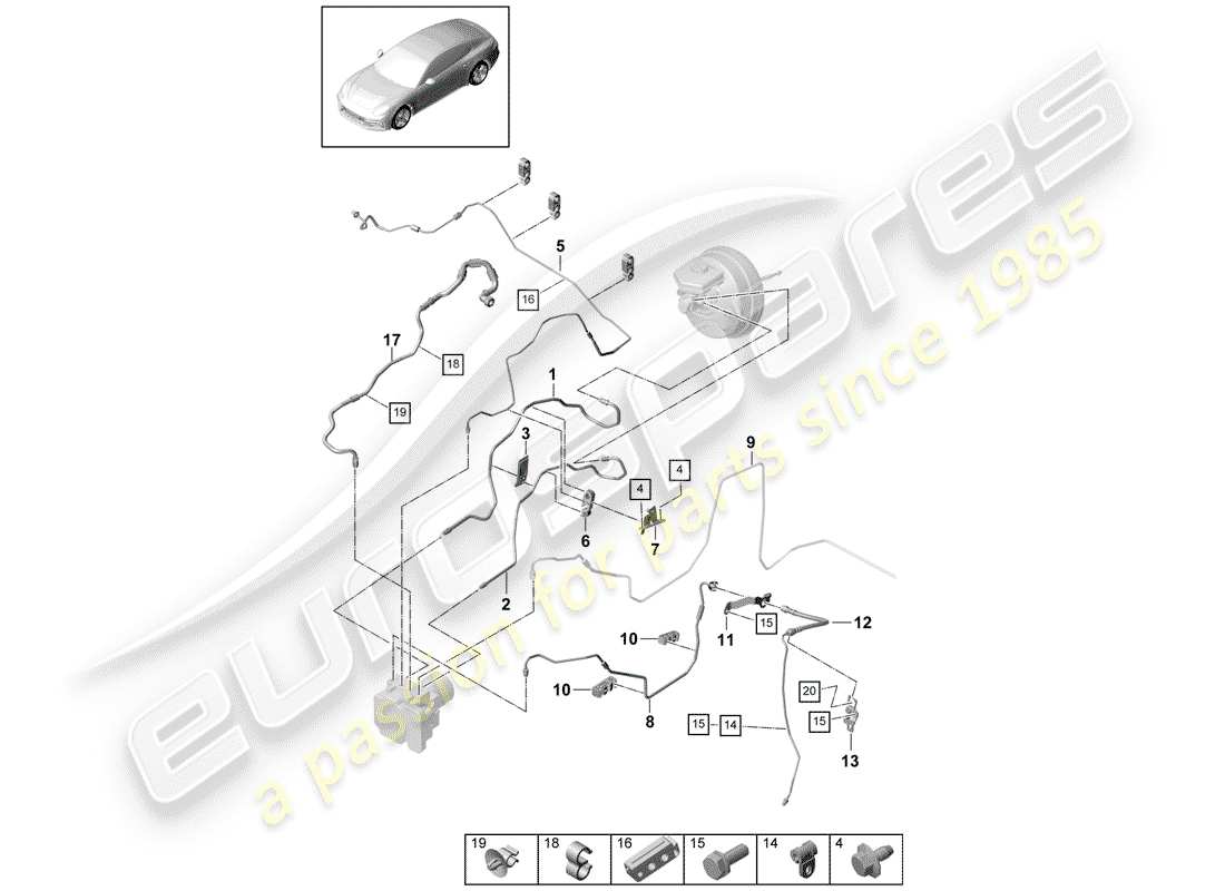 porsche 2017 (panamera 971-1) diagrama de piezas de la línea de freno
