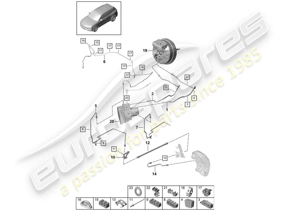 porsche 2020 (cayenne e3 9ya/9yb) diagrama de piezas de la línea de freno