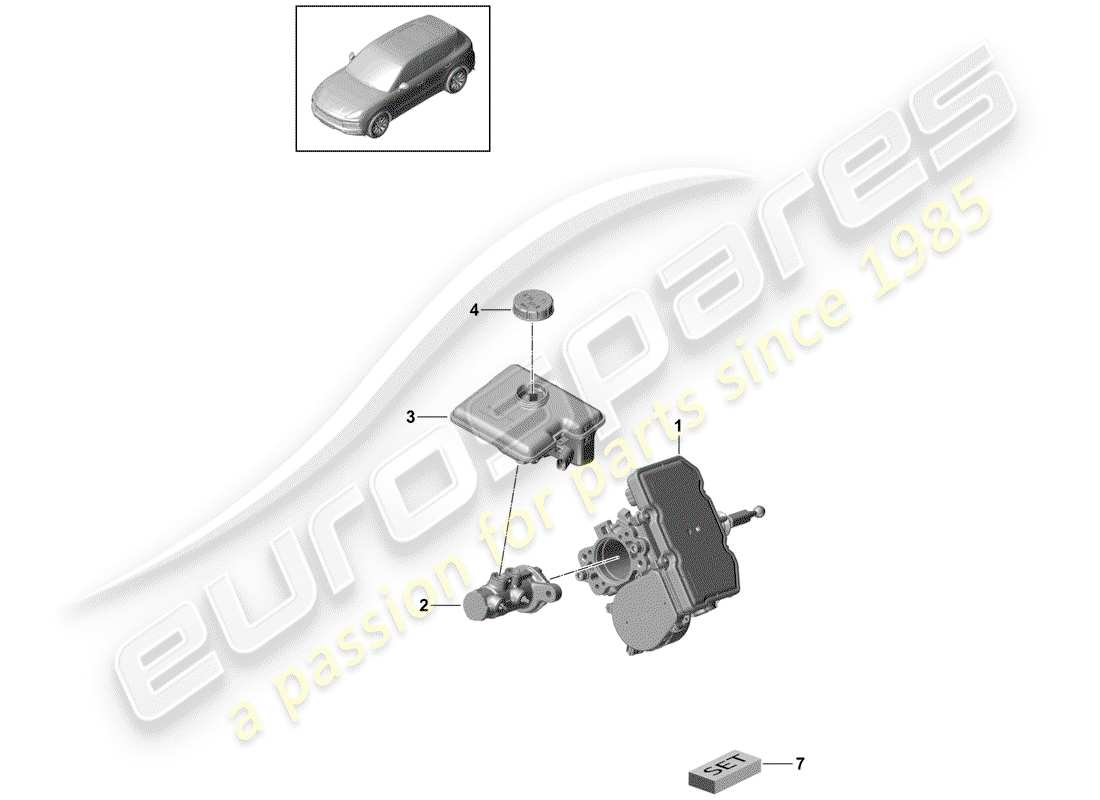 porsche 2020 (cayenne e3 9ya/9yb) diagrama de piezas del cilindro maestro de freno tándem