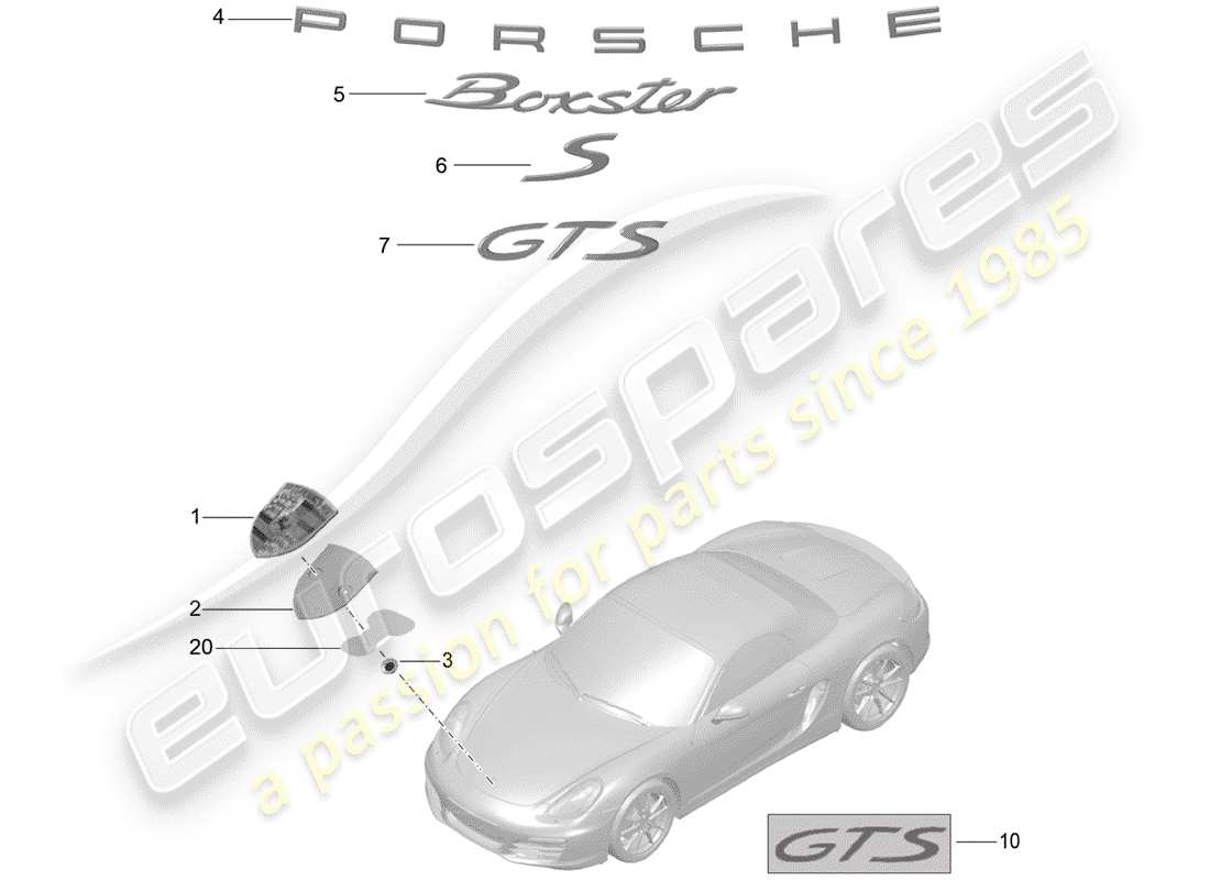 porsche 2012 (981 boxster) placas de identificación diagrama de piezas