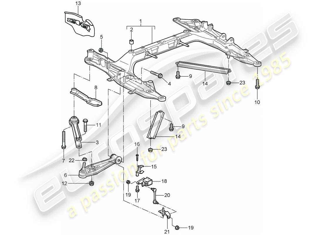 porsche 2008 (987 cayman) travesaño diagrama de piezas