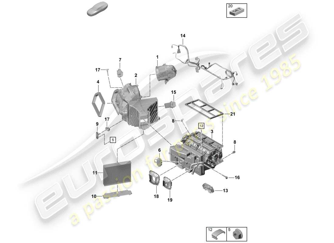 porsche 2019 (718 boxster spyder) aire acondicionado. dispositivo de servicio diagrama de piezas