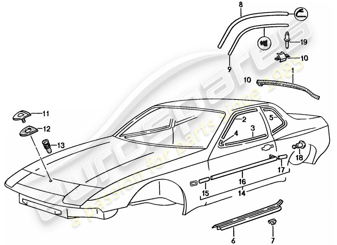 porsche 1990 (944) moldura decorativa diagrama de piezas
