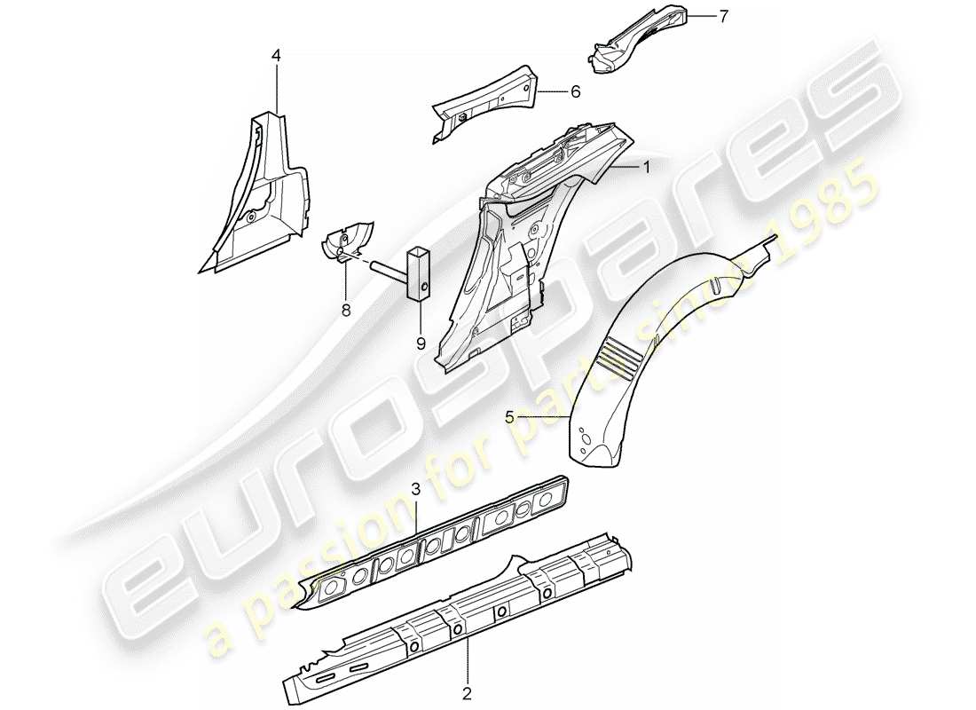 porsche 2005 (997-1) diagrama de piezas del panel lateral