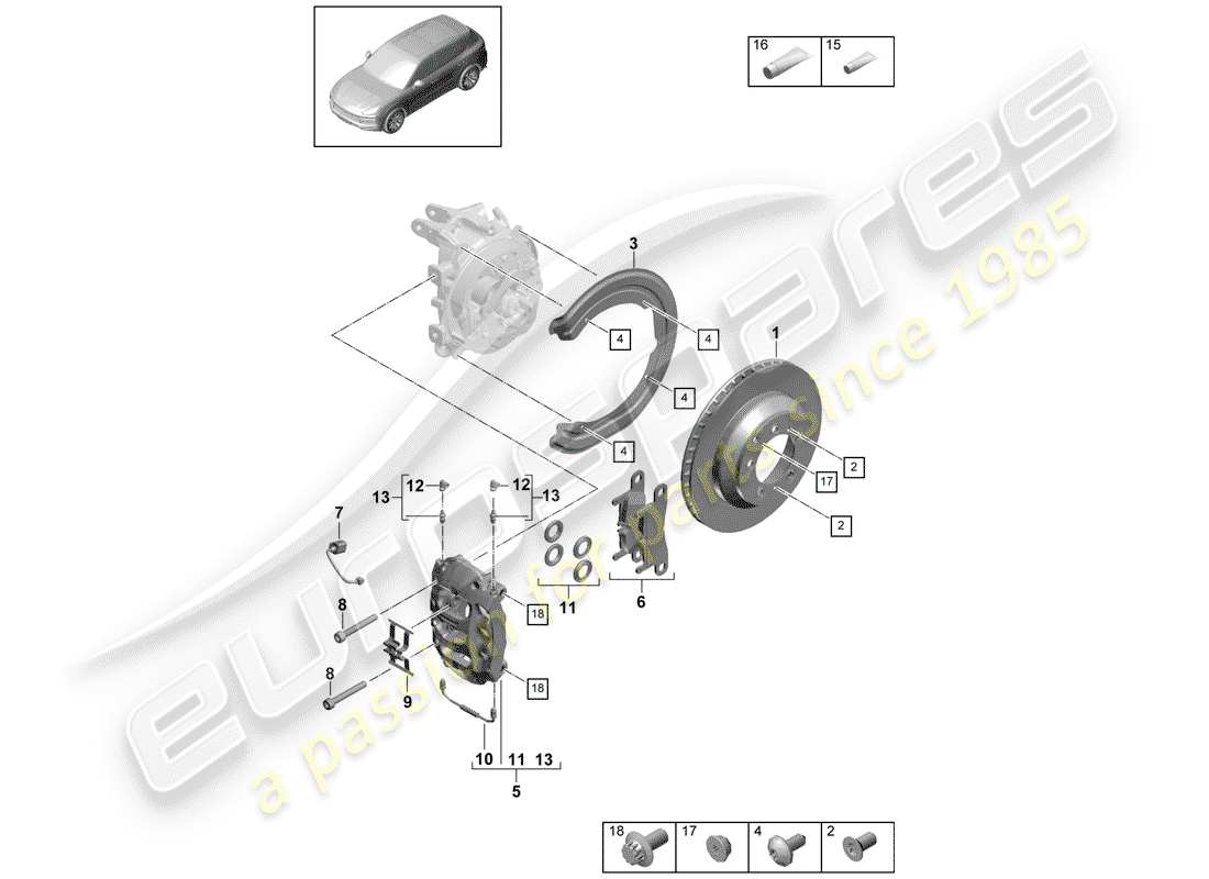porsche 2020 (cayenne e3 9ya/9yb) frenos de disco diagrama de piezas