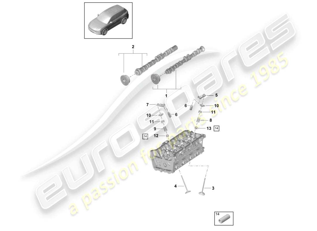 porsche 2020 (cayenne e3 9ya/9yb) árbol de levas, válvulas diagrama de piezas