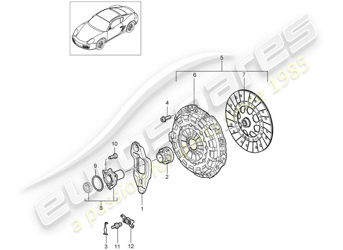 porsche 2008 (987 cayman) embrague diagrama de piezas