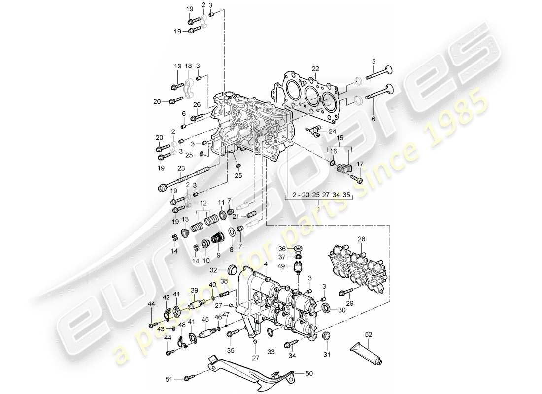 porsche 2008 (987 cayman) cabeza de cilindro diagrama de piezas