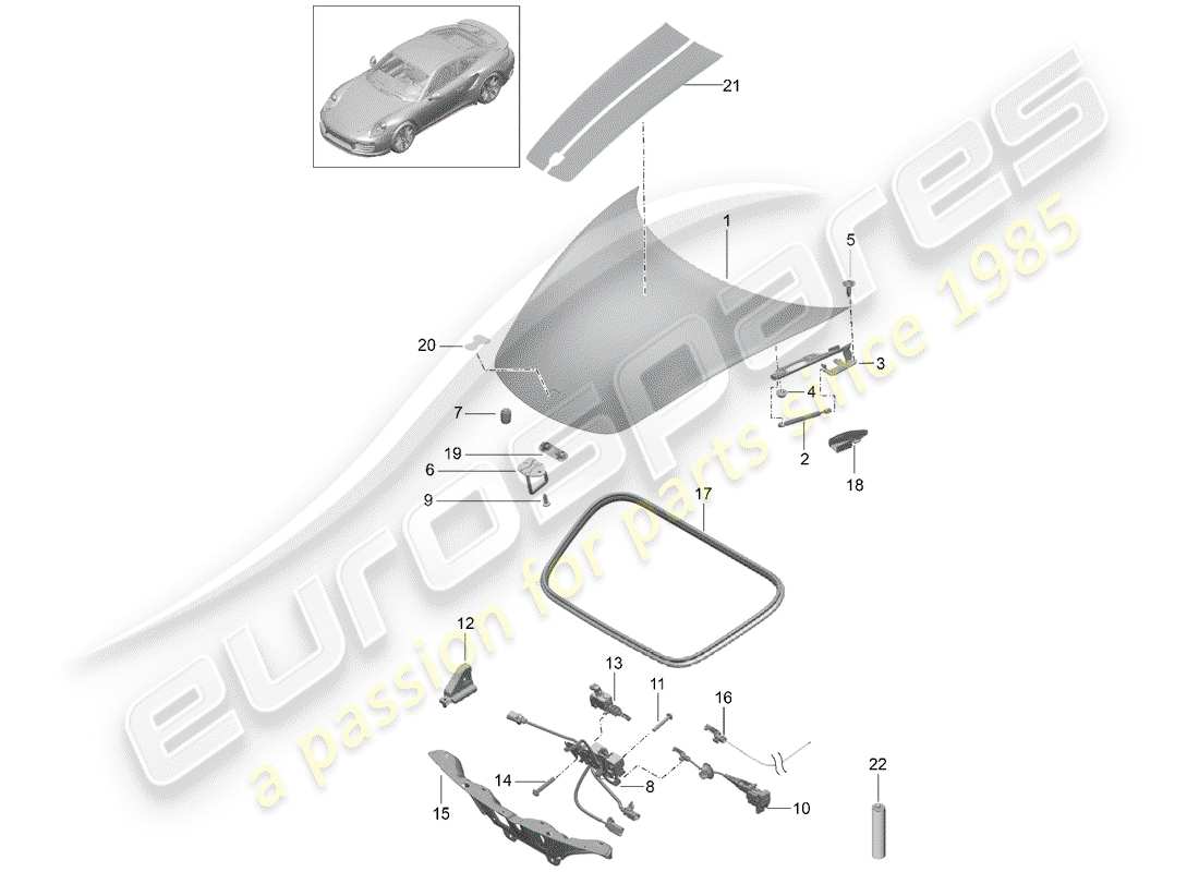 porsche 2016 (991-1 turbo) cubrir diagrama de piezas
