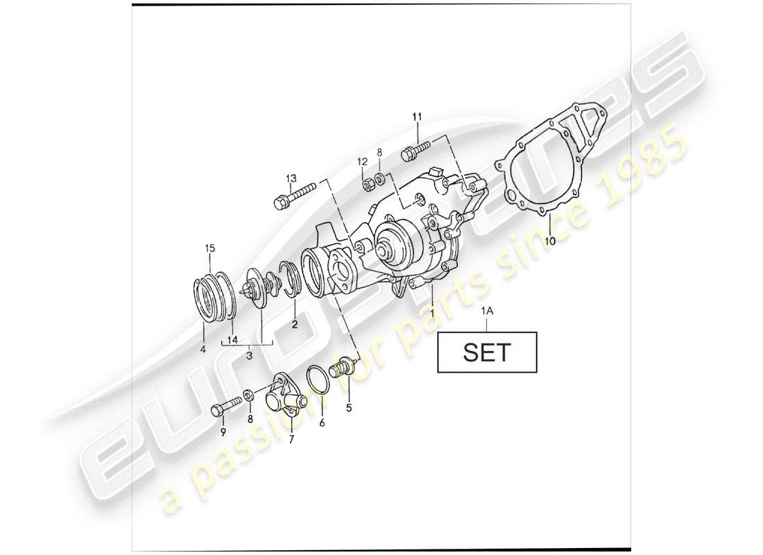 porsche 1990 (944) bomba de agua diagrama de piezas