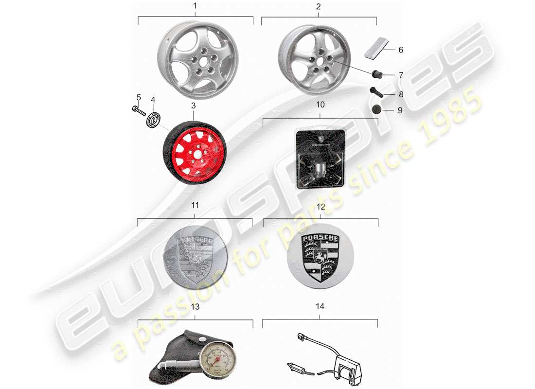 porsche 1994 (928) diagrama de piezas de ruedas