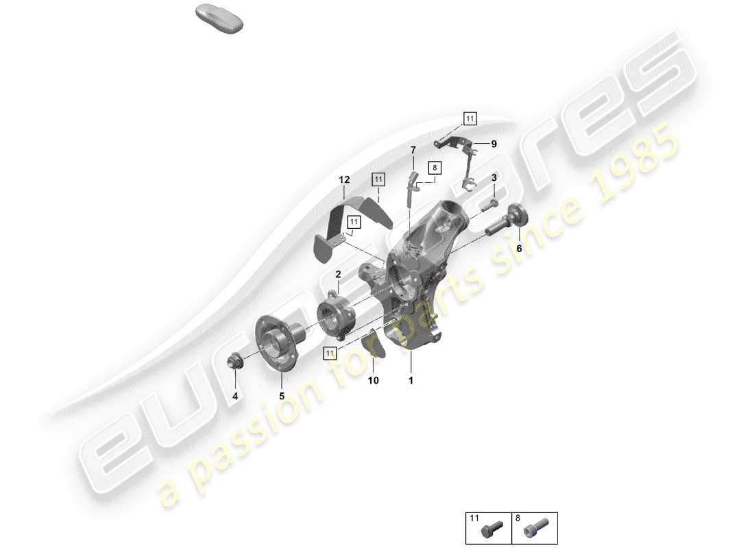 porsche 2019 (718 boxster spyder) portador de ruedas diagrama de piezas