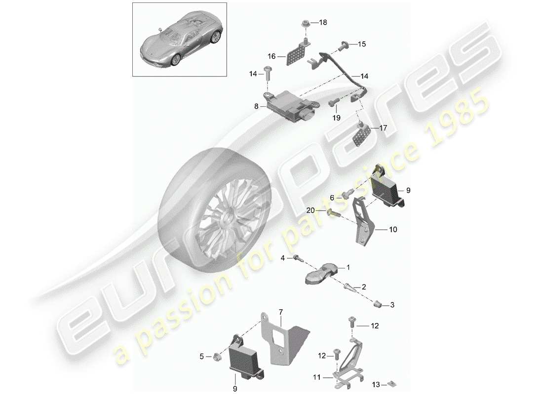 porsche 918 spyder (2015) sistema de control de presión de neumáticos diagrama de piezas