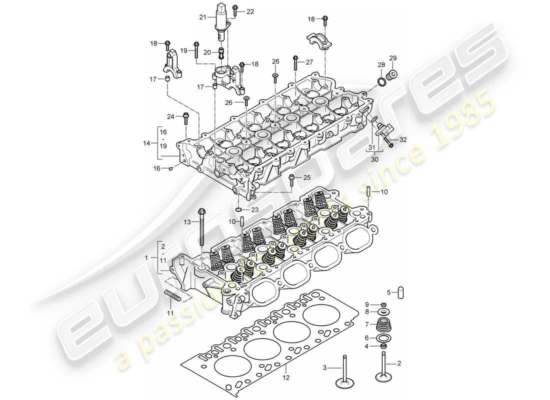 porsche 2006 (cayenne e1 9pa) diagrama de piezas de la culata del cilindro