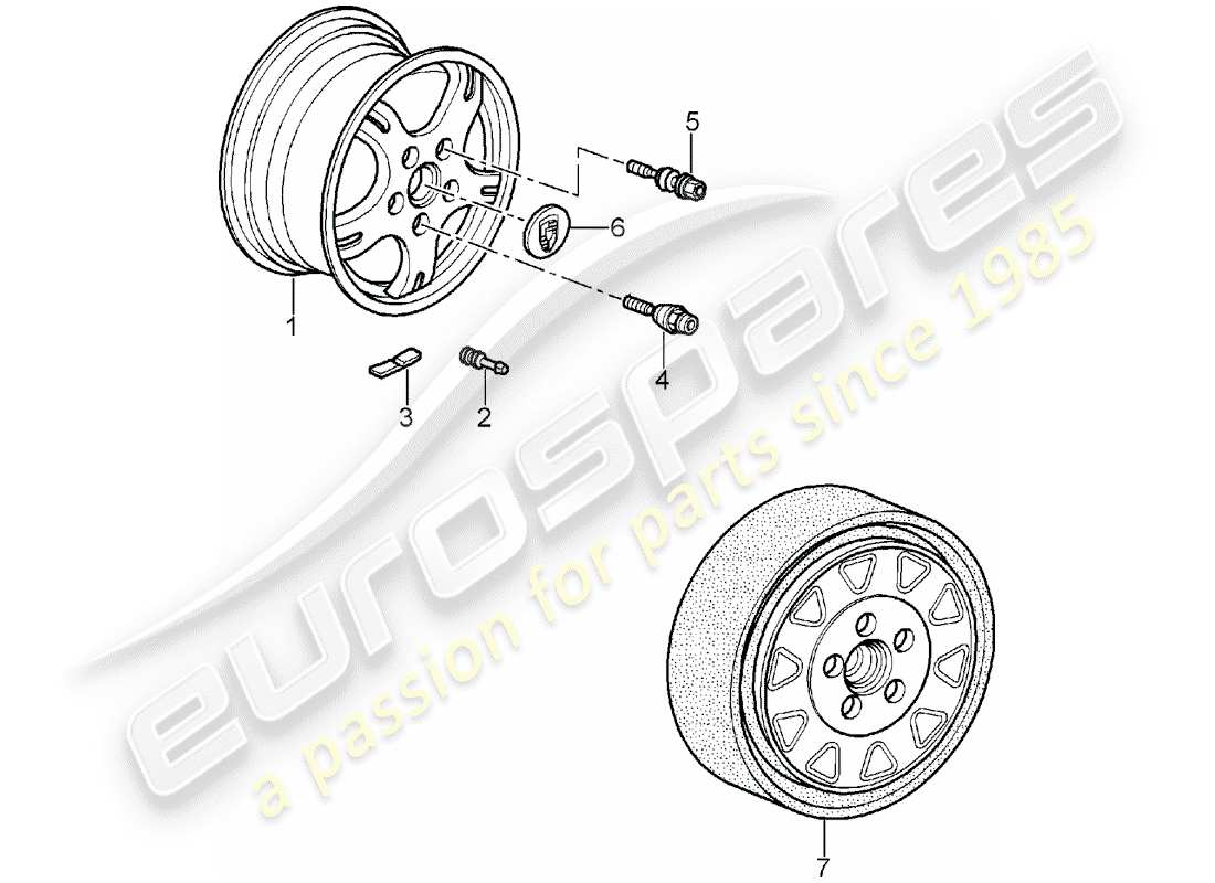 porsche 2007 (987 boxster) diagrama de piezas de ruedas