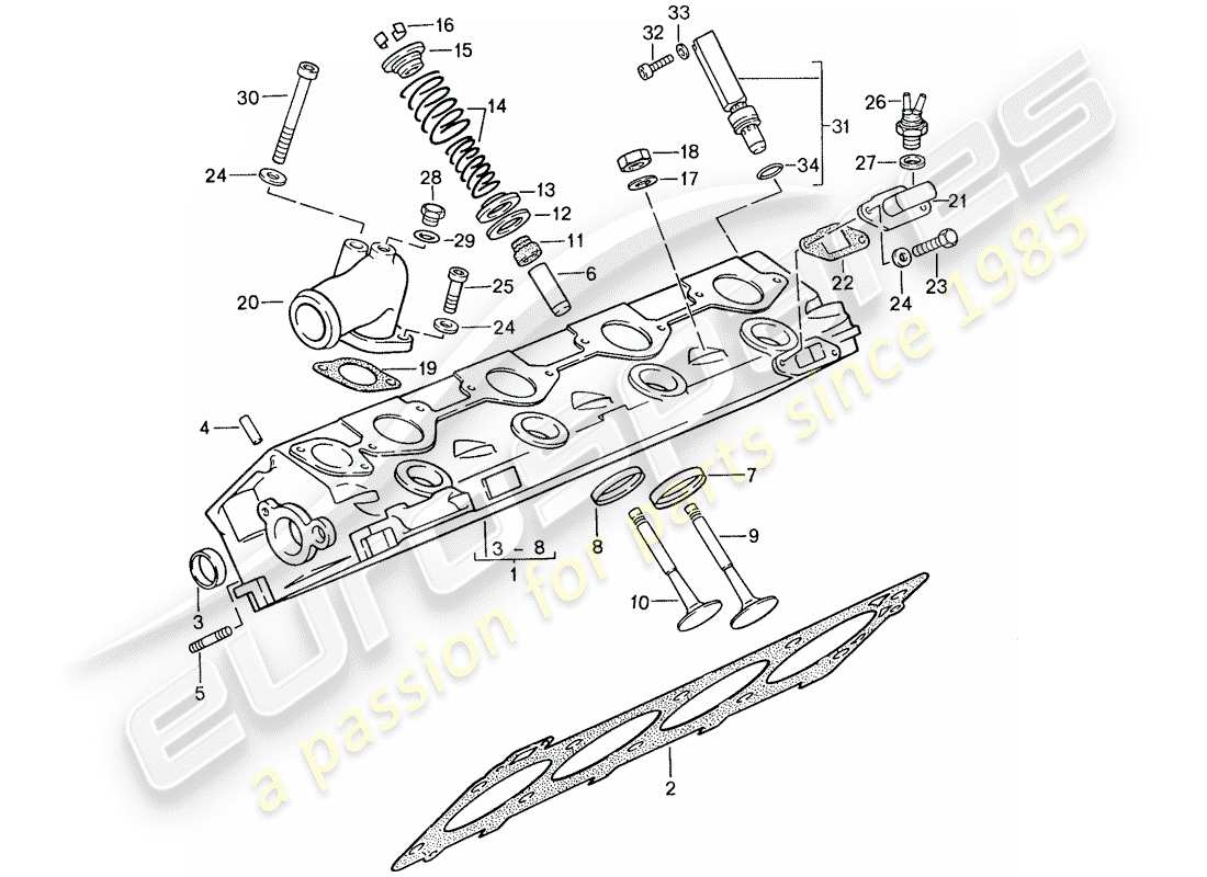 porsche 1990 (944) culata - válvulas diagrama de piezas