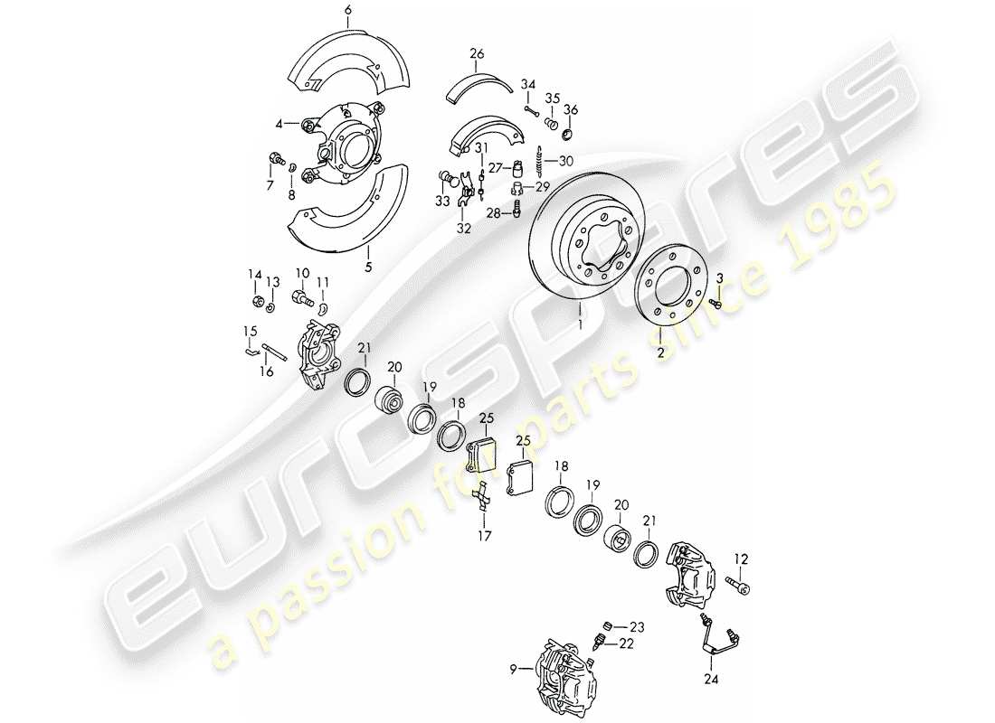 porsche 1966 (911/912) frenos de disco - d >> - mj 1968 diagrama de piezas