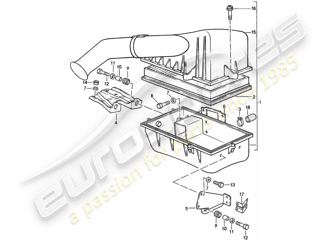 porsche 944 (1987) diagrama de piezas del sistema de limpiador de aire