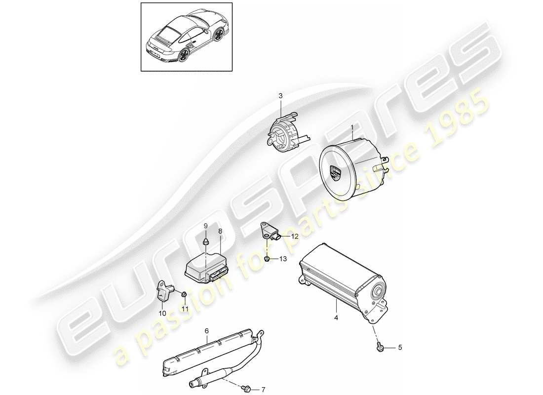 porsche 2011 (997-2 turbo / gt2 rs) bolsa de aire diagrama de piezas