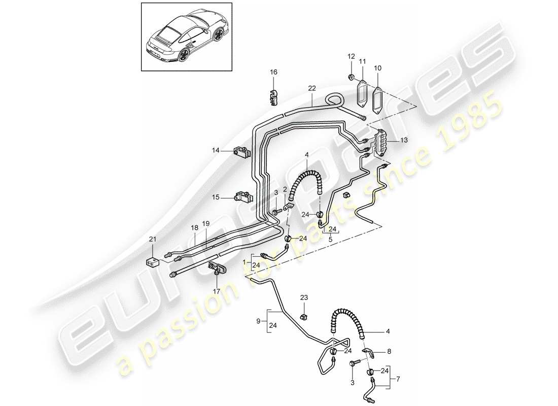 porsche 911 t/gt2rs (2013) diagrama de piezas de la línea de freno