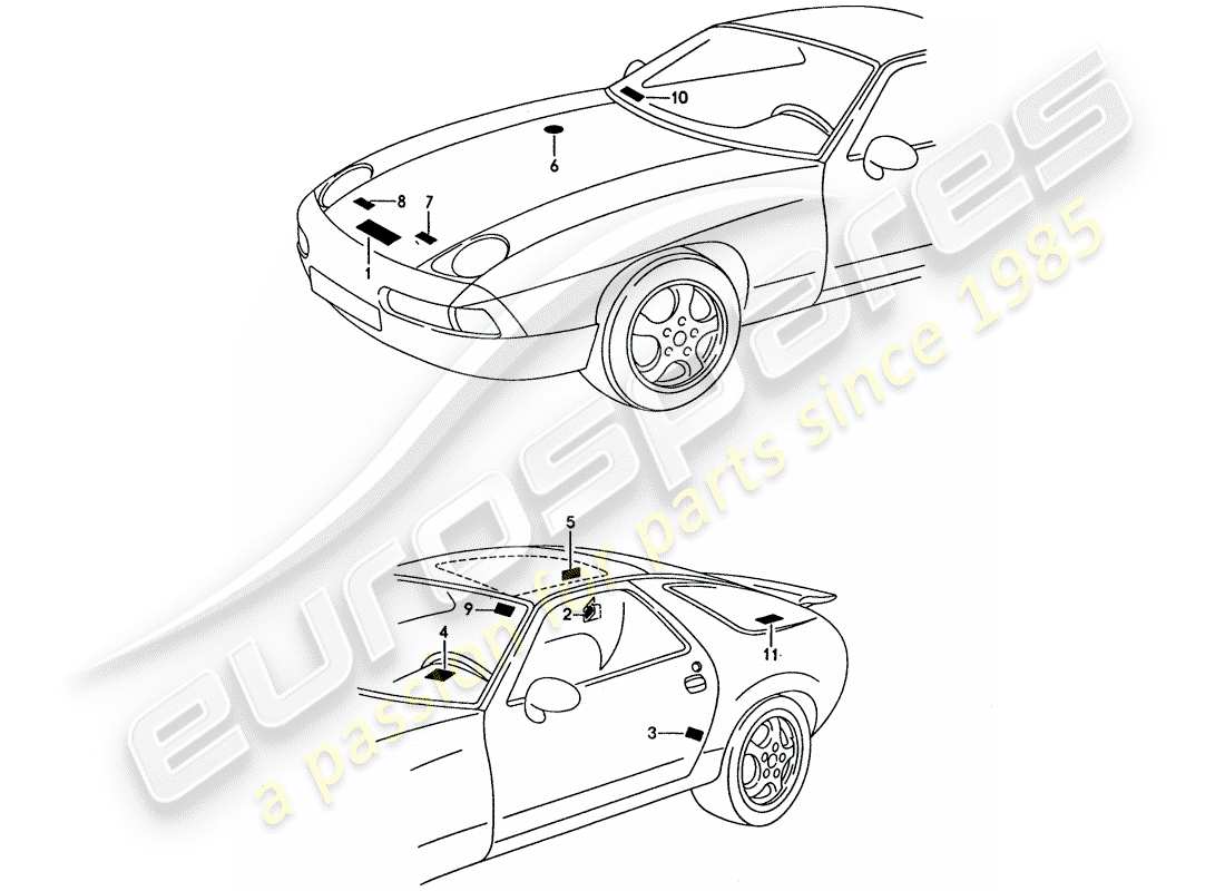 porsche 1995 (928) señales/avisos diagrama de piezas