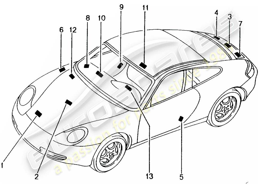 porsche 1998 (996) señales/avisos diagrama de piezas