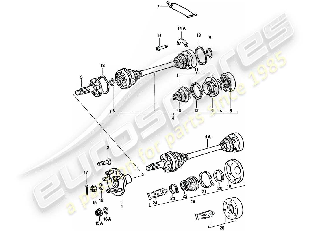 porsche 1986 (911) eje de accionamiento diagrama de piezas