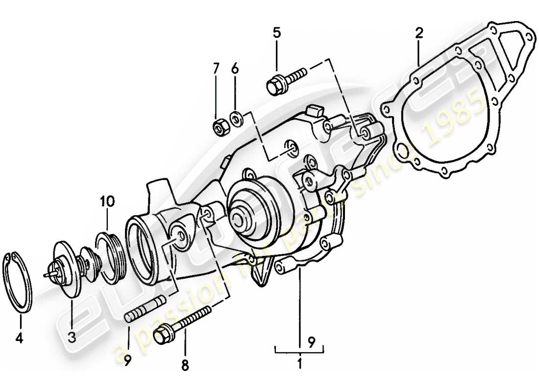 porsche 1982 (944) diagrama de piezas de la bomba de agua