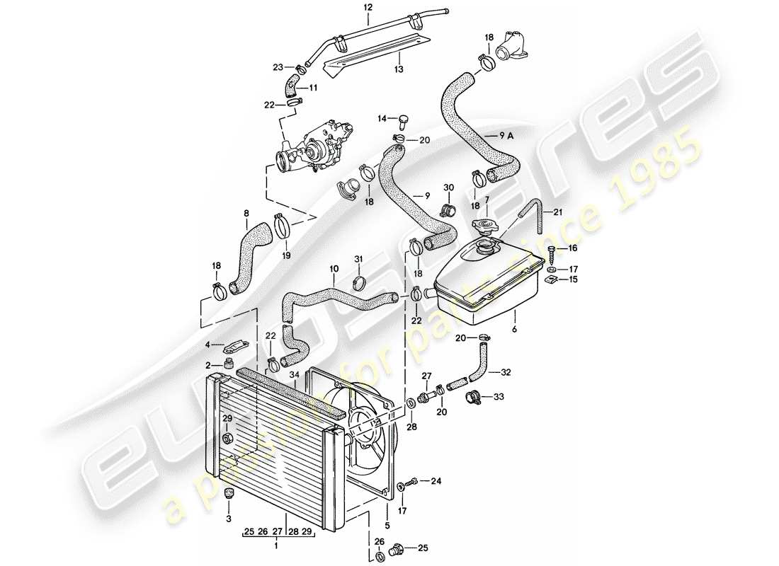 porsche 1982 (944) diagrama de piezas de refrigeración por agua