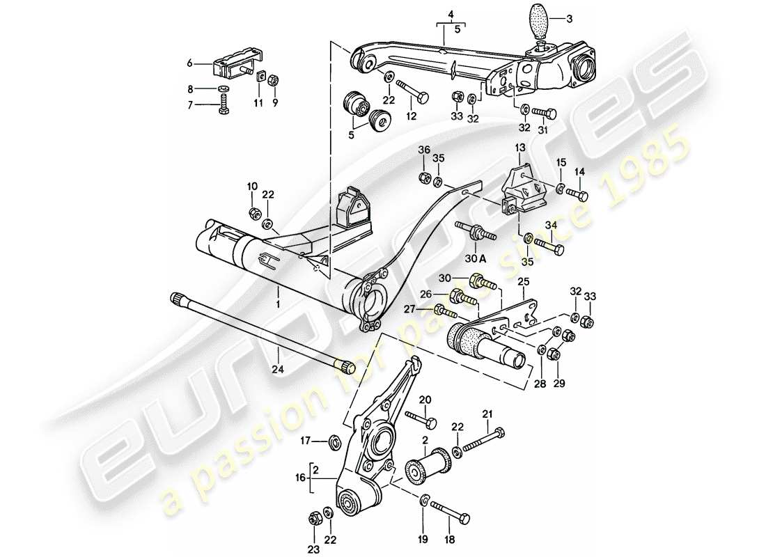 porsche 1982 (944) portador del eje trasero - brazo arrastre diagrama de piezas
