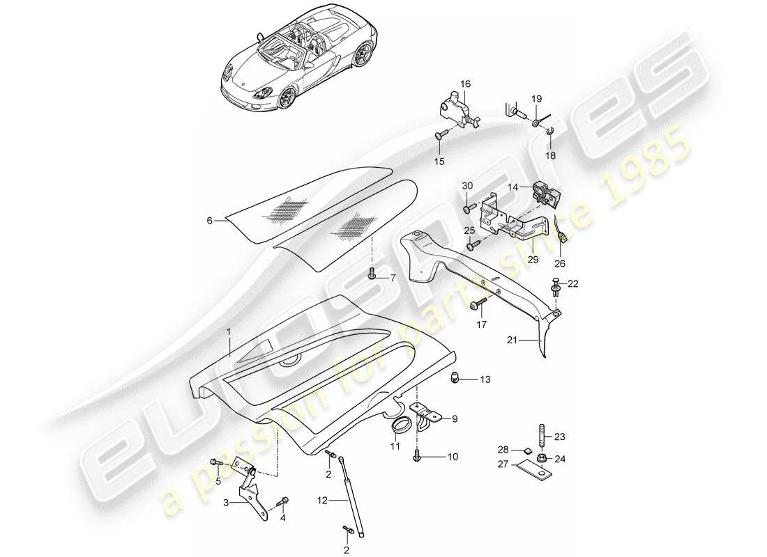 porsche 2006 (carrera gt) diagrama de piezas de la cubierta