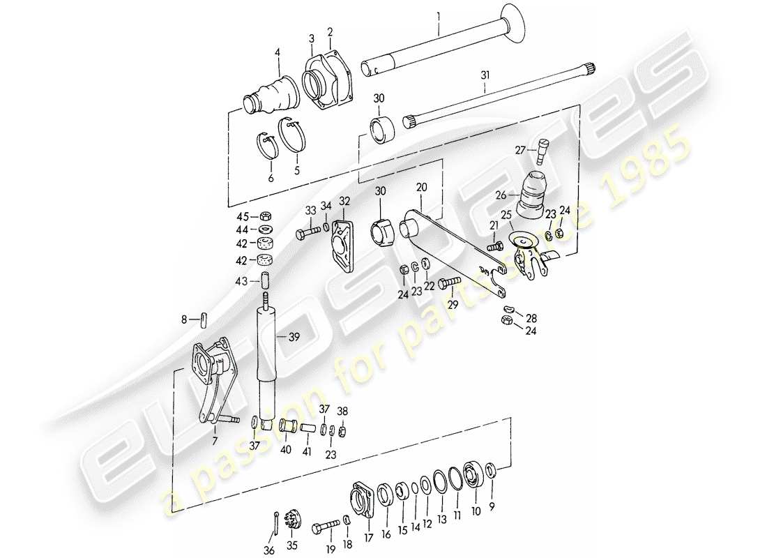 porsche 1954 (356/356a) eje posterior diagrama de piezas