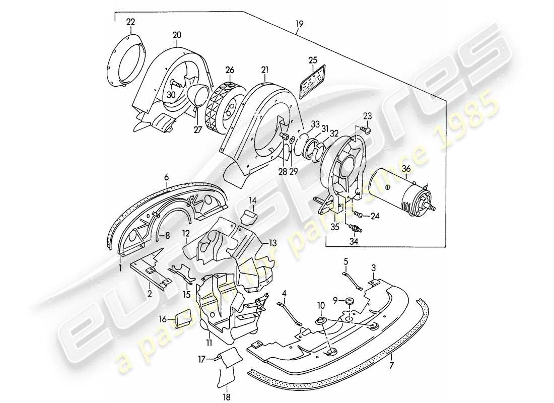 porsche 1954 (356/356a) diagrama de piezas de enfriamiento por aire