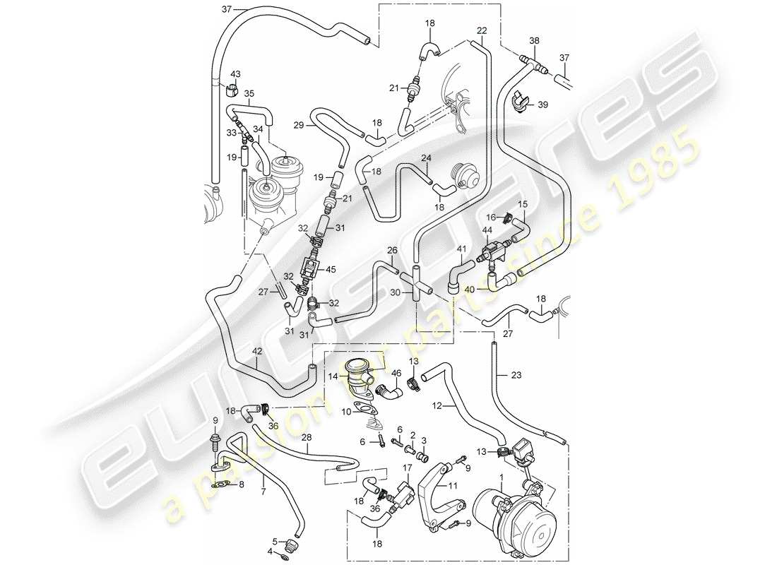 porsche 2004 (996 turbo / gt2) inyección de aire diagrama de piezas