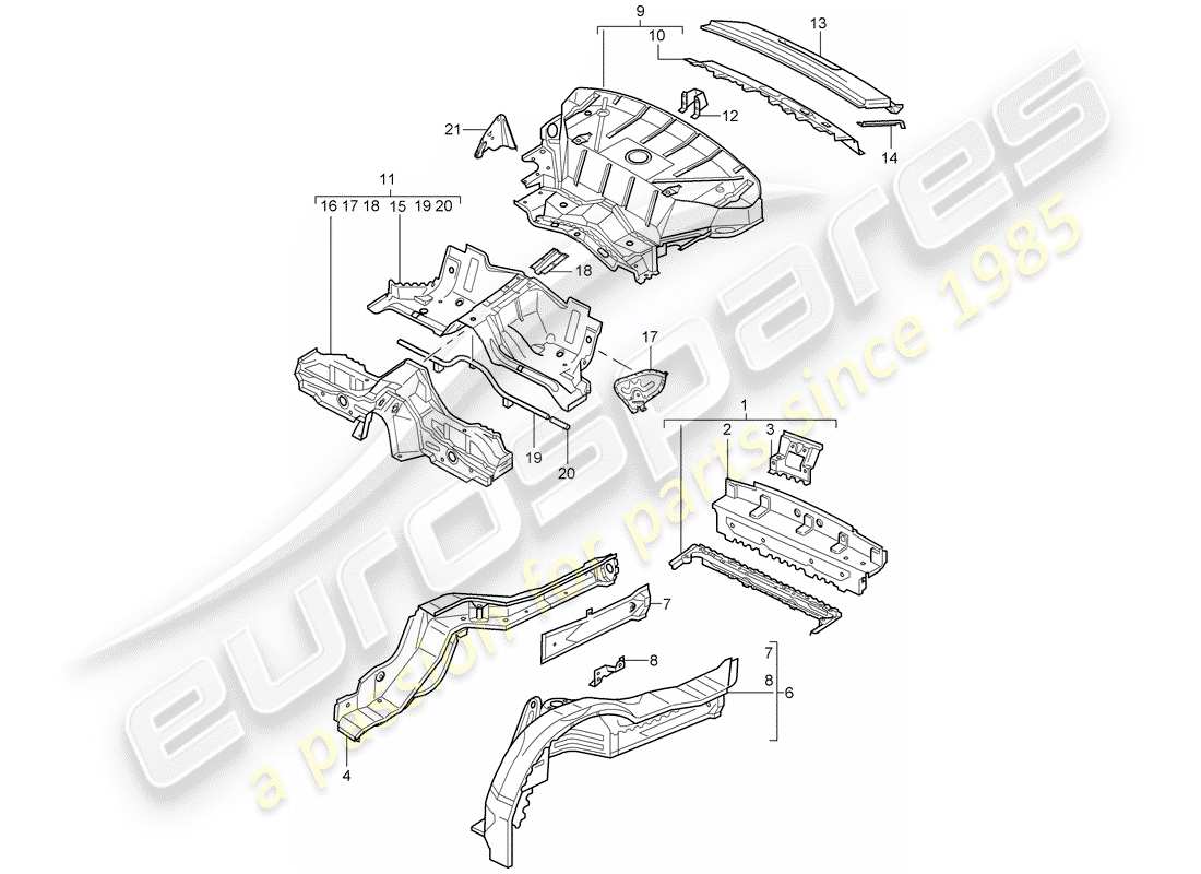 porsche 2001 (996 turbo / gt2) diagrama de piezas del extremo trasero
