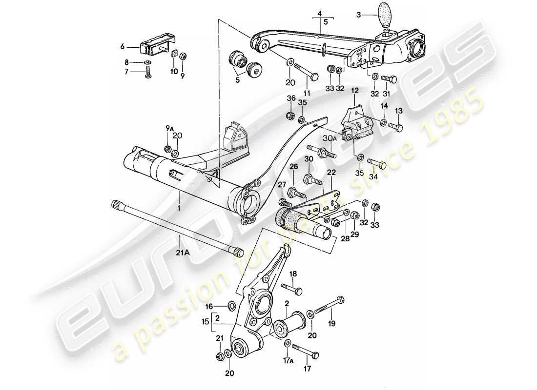 porsche 1979 (924) portador del eje trasero - brazo arrastre diagrama de piezas