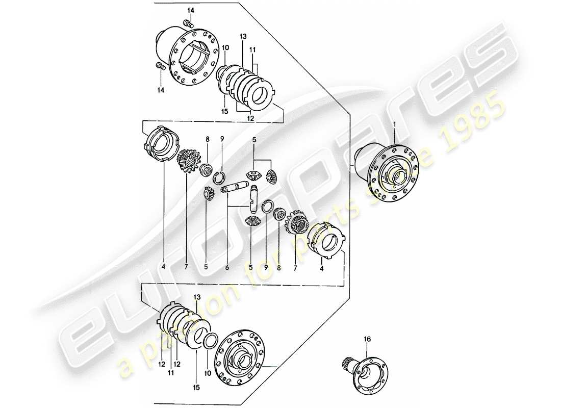 porsche 1979 (911) diferencial de deslizamiento limitado diagrama de piezas