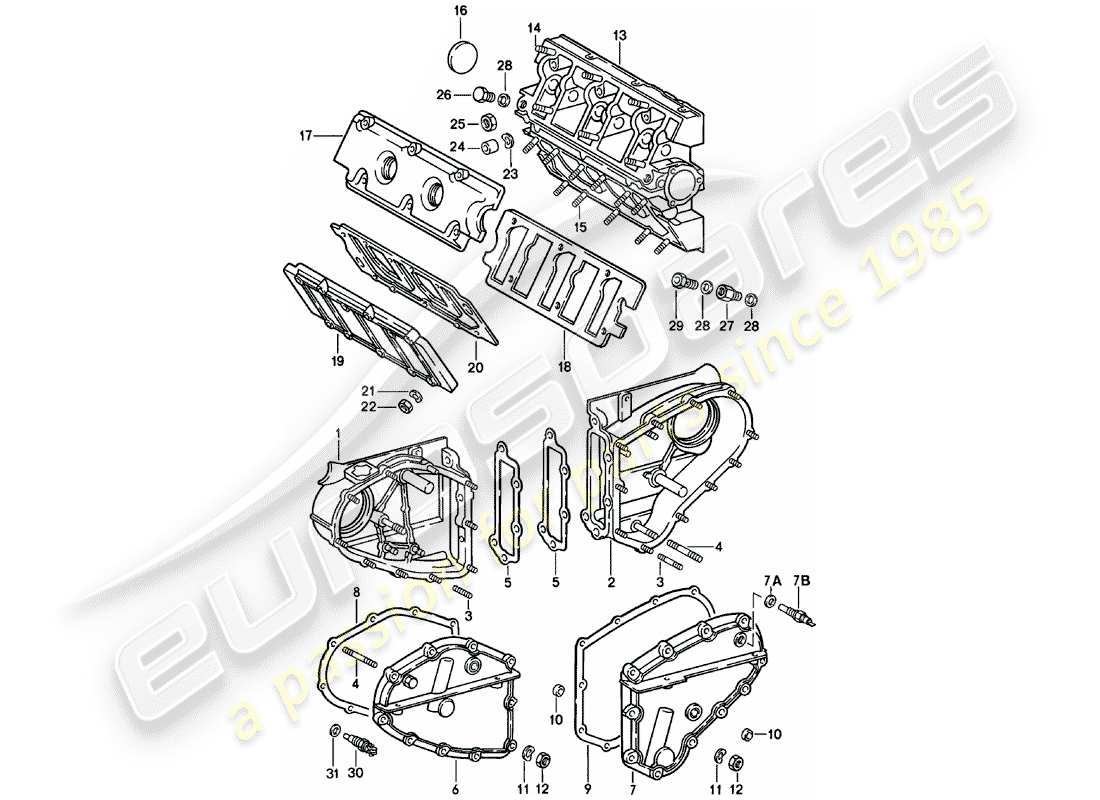 porsche 1983 (911) carcasa del árbol de levas - caja de cadena diagrama de piezas