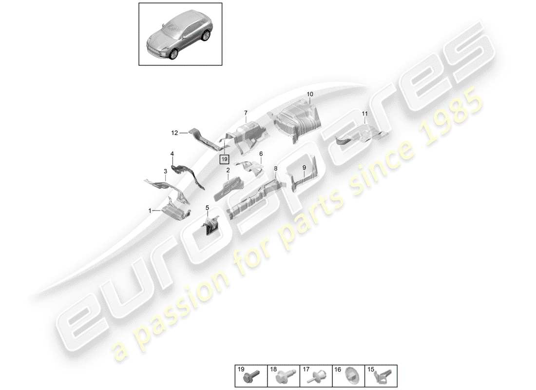 porsche 2019 (macan) diagrama de piezas del revestimiento