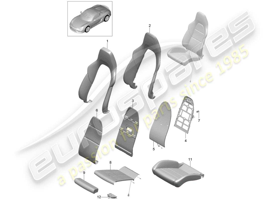 porsche 2016 (981 boxster spyder) diagrama de piezas de la pieza de espuma