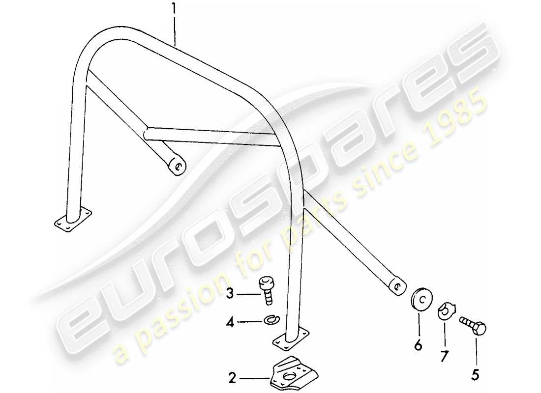 porsche 1972 (911) barra antivuelco diagrama de piezas