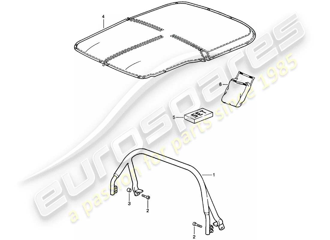 porsche 1983 (911) clip de cubierta - cubierta tonneau diagrama de piezas